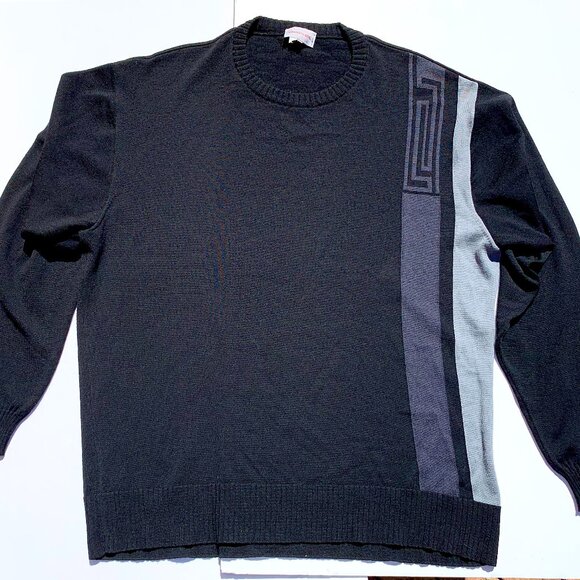 VTG Versace Classic Men’s Crewneck Sweater, Wool Blk w/Gray Greek Key Logo Sz XB - Picture 1 of 6